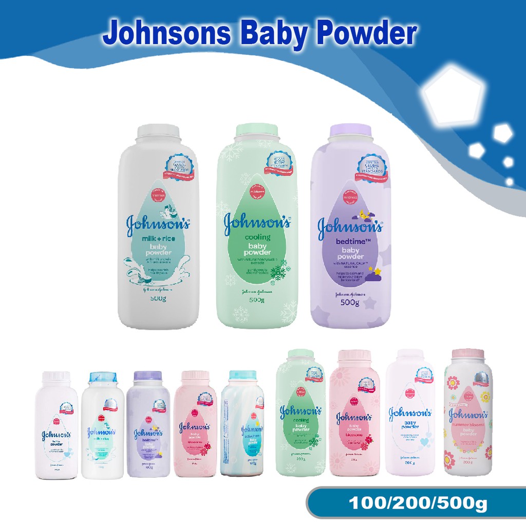 Johnsons Baby Powder 100g/200g/500g Classic/Milk+Rice/Active Fresh