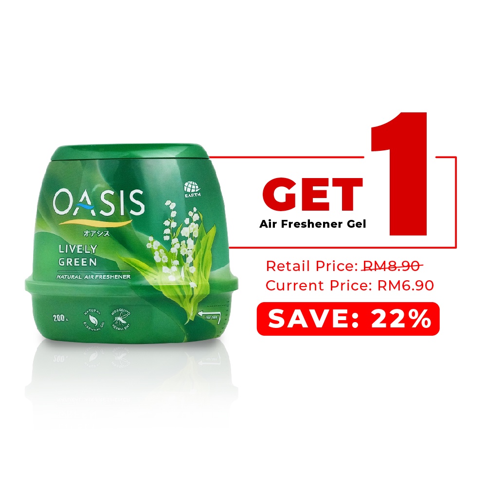 Oasis Lively Green Air Refresher Gel 200g Formula With Natural Plant Extract Safe Around Kids