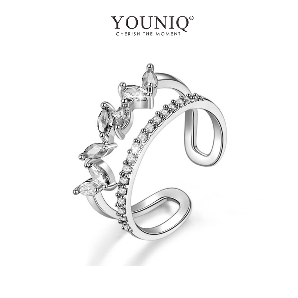 YOUNIQ Basic Korean Flower Leaves CZ Diamond 2 Layer Ring - Silver | Shopee  Malaysia