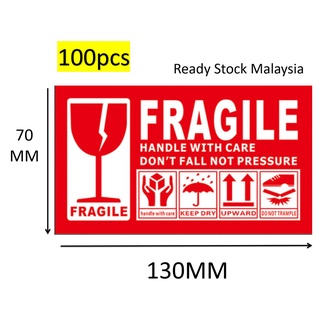 Malaysia Store 100pcs 13cm x 7cm Fragile Sticker Stiker Mudah Pecah ...