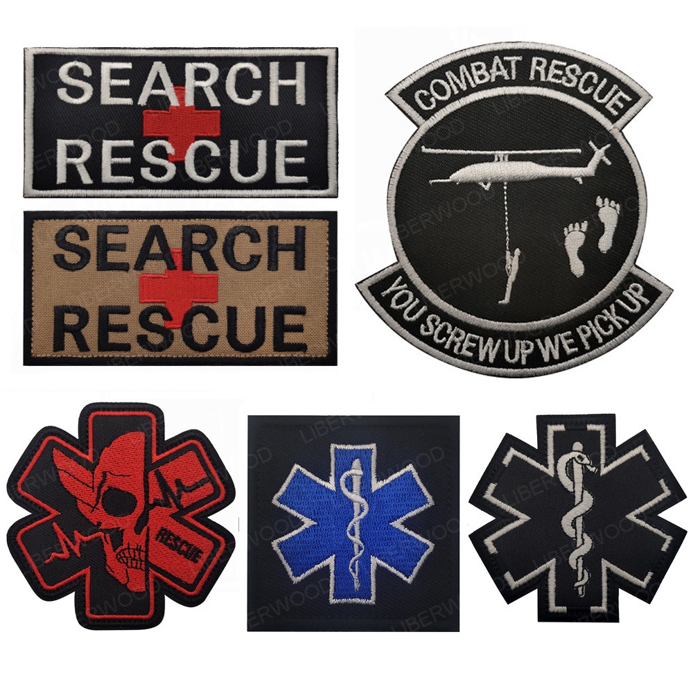 Combat Helicopter Rescue Search Red Cross MED Medic Embroidery Cloth Patch Tactics Armband Applique with Hook Loop