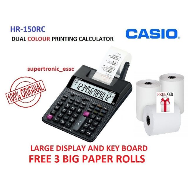 ( FREE 3 PAPER ROLL ) ORIGINAL CASIO HR150RC MINI PRINTER ELECTRONIC DUAL COLOUR PRINTING