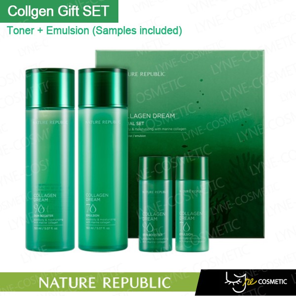 Collagen Set Nature Republic Collagen Dream Skin Care Set Toner Emulsion Free Samples Shopee Malaysia