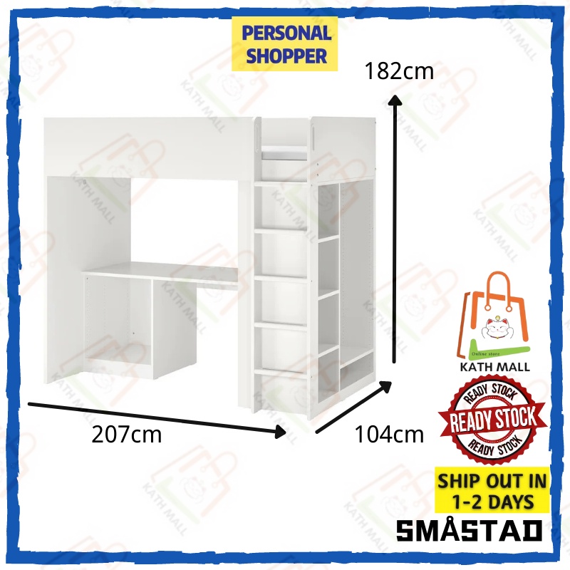 Smastad Loft Bed Frame W Desk And Storage White90x0 Cm Shopee Malaysia
