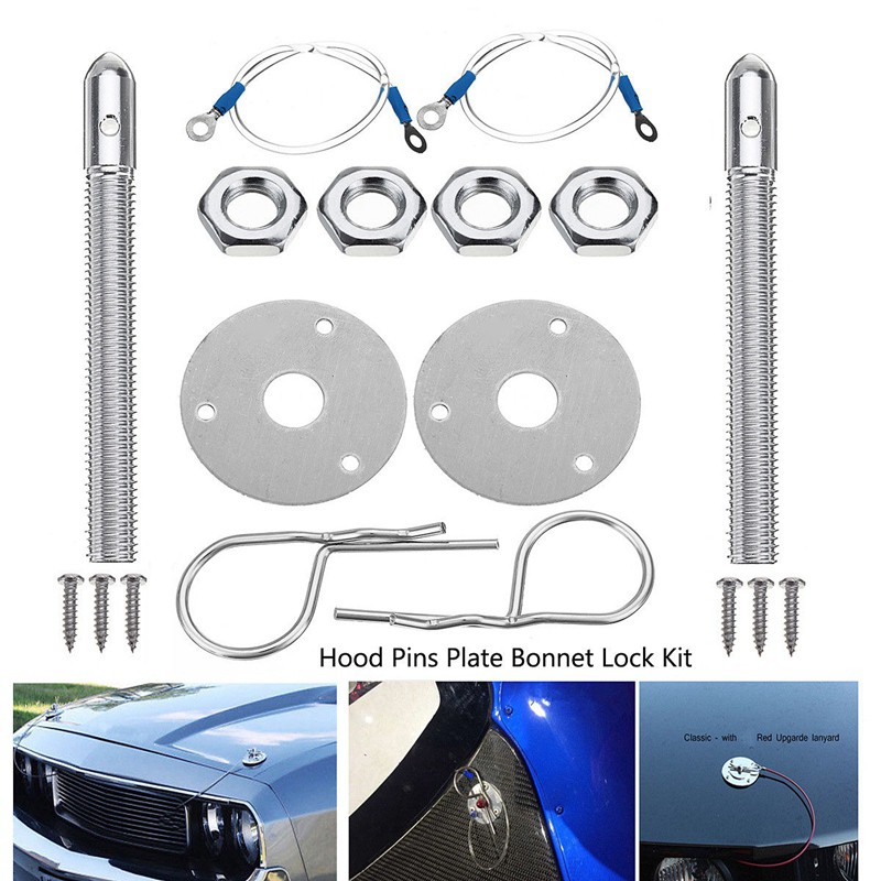MagiDeal 1 Set of Auto Car Engine Lock Bonnet Locking Hood Latch Pin Kits Silver as described 