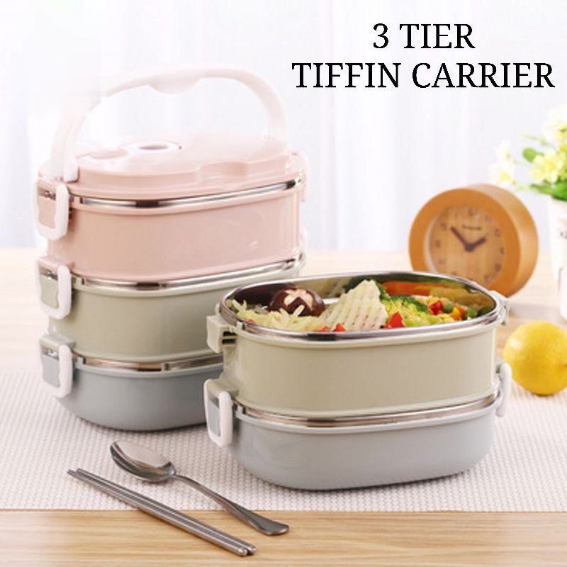 Stainless Steel TIFFIN CARRIER Thermal Insulation Lunch Box Leak-Proof ...