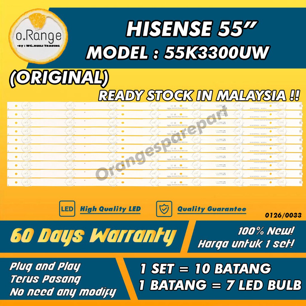 55K3300UW HISENSE 55" LED TV BACKLIGHT(LAMPU TV) HISENSE 55 INCH LED TV 55K3300