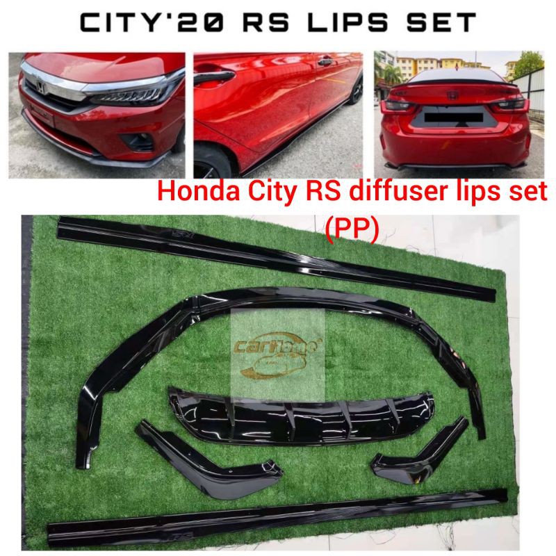 Honda City gn2 2020 2021 2022 CITY RS diffuser lips set body kit skirting With Paint Gloss Black (PP)