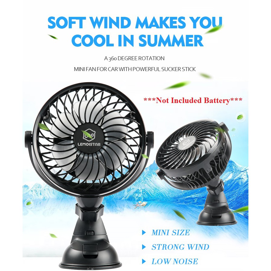 LEMOISTAR F5 BATTERY POWERED PORTABLE FAN STRONG WIND CAR MOUNT DESK FAN USB CAR COOLING FAN 4