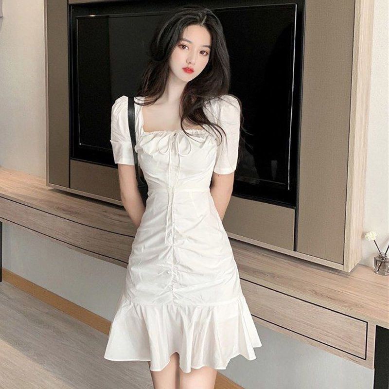 Overseas Ready Stock Women Korean Fashion Plain White Short Sleeve Mini One Piece Dress 女装 韩式 潮流 纯色 白色 迷你 连衣裙 Shopee Malaysia