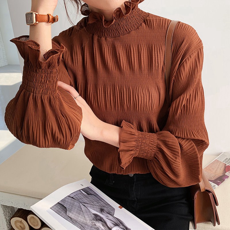 ruffle turtleneck blouse