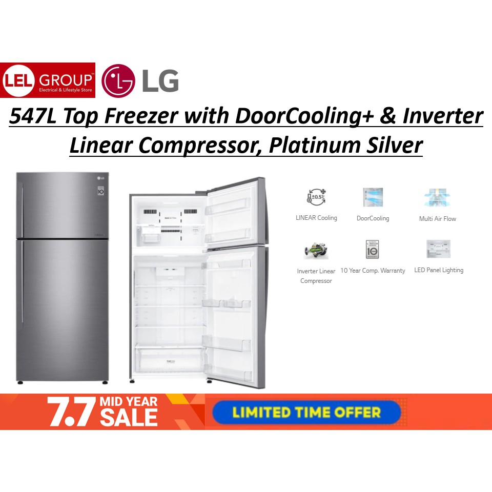 Lg 547l Fridge Lg Refrigerator Gn C702hlcc 547l Platinum Silver Top Freezer With Inverter Linear Compressor Shopee Malaysia