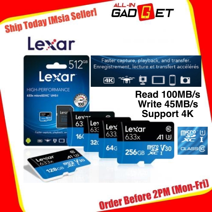 Original Lexar Malaysia 633x Micro Sd Card Uhs I U3 Class10 100mb S Memory Card Free Adapter 256gb 128gb 64gb Shopee Malaysia