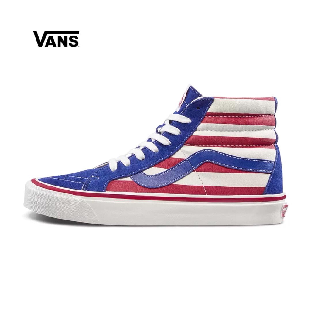 red and white striped vans