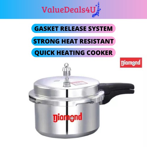 DIAMOND Outer Lid Aluminium Pressure Cooker Litres Quick Heating Safety Gasket Release System