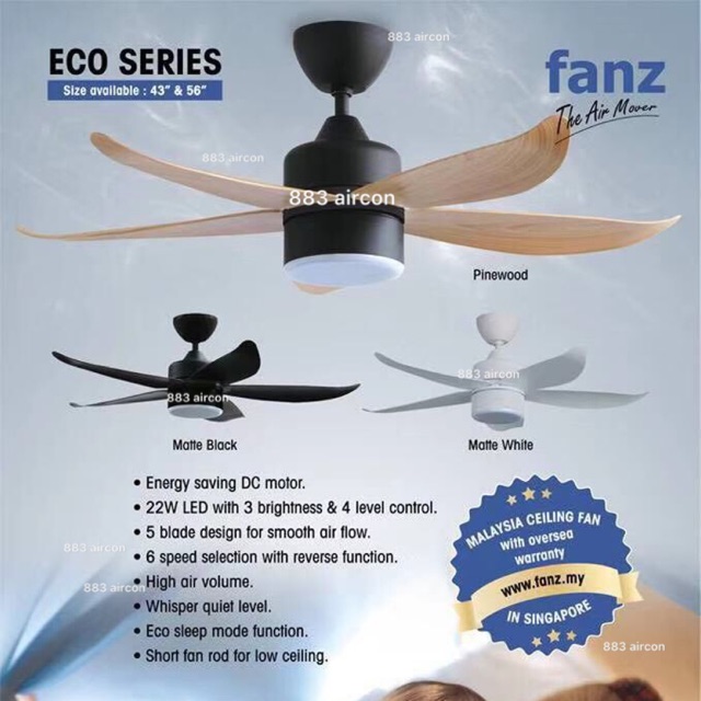 Fanz Eco Ceiling Fan With Led Dimmer Light