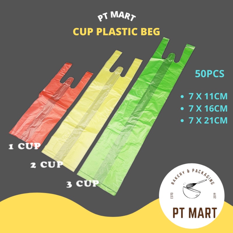 Plastik Cawan Air Bungkus 50pcs Plastic Bag Cup 1 2 3 Cup Plastic Cup Bag Cup Singlet 0127