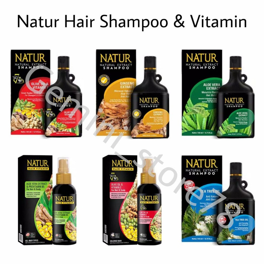 Natur Hair Vitamin E Olive Oil / Provitamin B5 Aloe Vera 80 ml Shampoo Tea Tree Ginseng Oil 140
