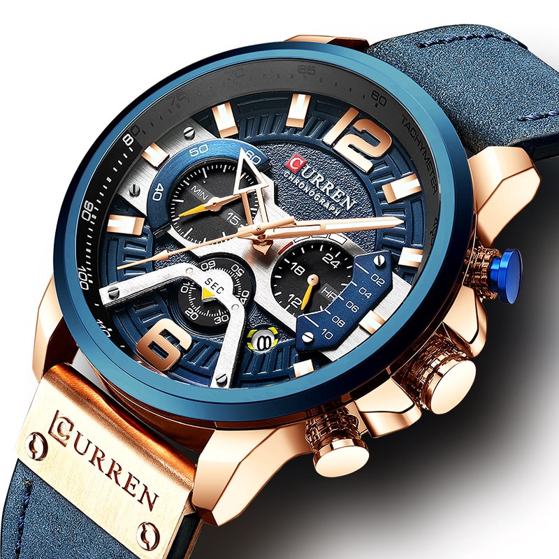 Top Brand Luxury Leather Chronograph Curren Men's Watch | Shopee Malaysia