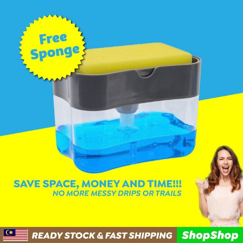 Soap Dispenser With Sponge Holder 2 in 1 Kitchen Dishwash Pump Shopee