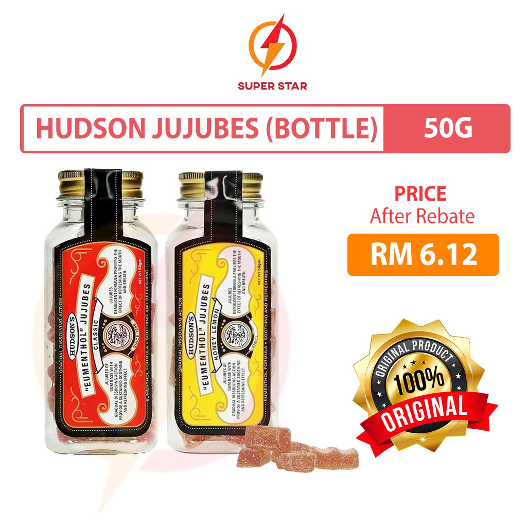 Buy Hudson S Eumenthol Jujubes Classic Candy Bottle 50g Original Honey Lemon Seetracker Malaysia