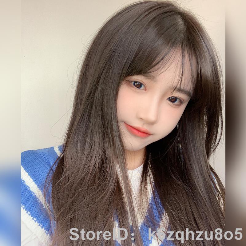 longWig female long hair natural full head Japanese jk long straight hair  round face big face Korean hairstyle medium lo | Shopee Malaysia
