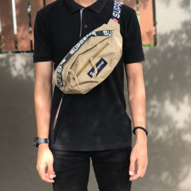 supreme fw18 waist bag on body