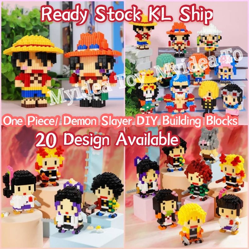 [Ready Stock] Demon Slayer One Piece Luffy Chopper Ace Building Blocks Diamond Nano Block Buliding Block Toy