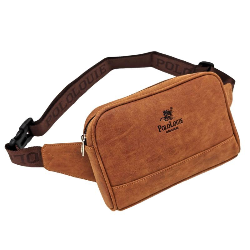 Original Polo Louie Men Smooth Leather Waist Bag New Style Zipper Crossbody  Bag Chest Bag