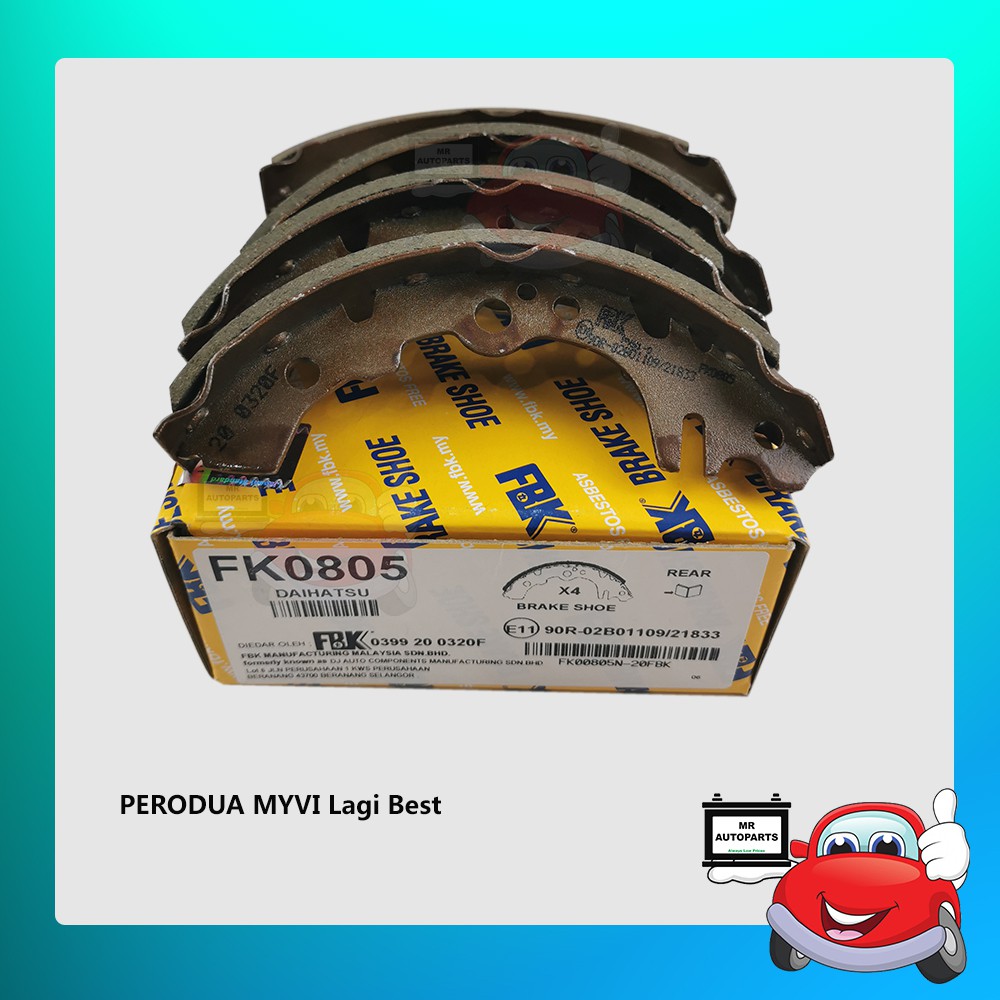 Perodua Myvi Lagi Best FBK Rear Brake Shoe / Kasut Brek Belakang
