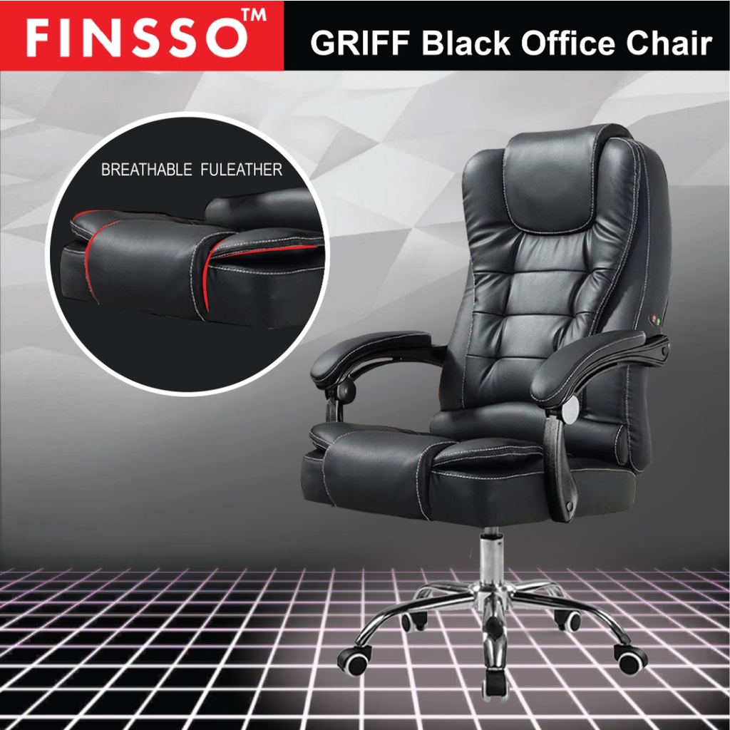 FINSSO: GRIFF Black PU Leather High Back Executive Office Chair / Director Chair/ Gaming chair