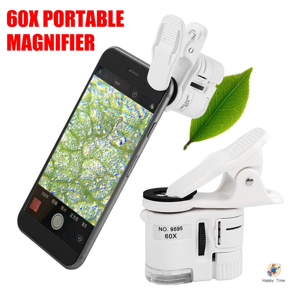 80-120X Clip-On LED Cell Phone Microscope Mini Smart Phone Lens Microscope Magnifier Universal Lens with LED/UV Lights 