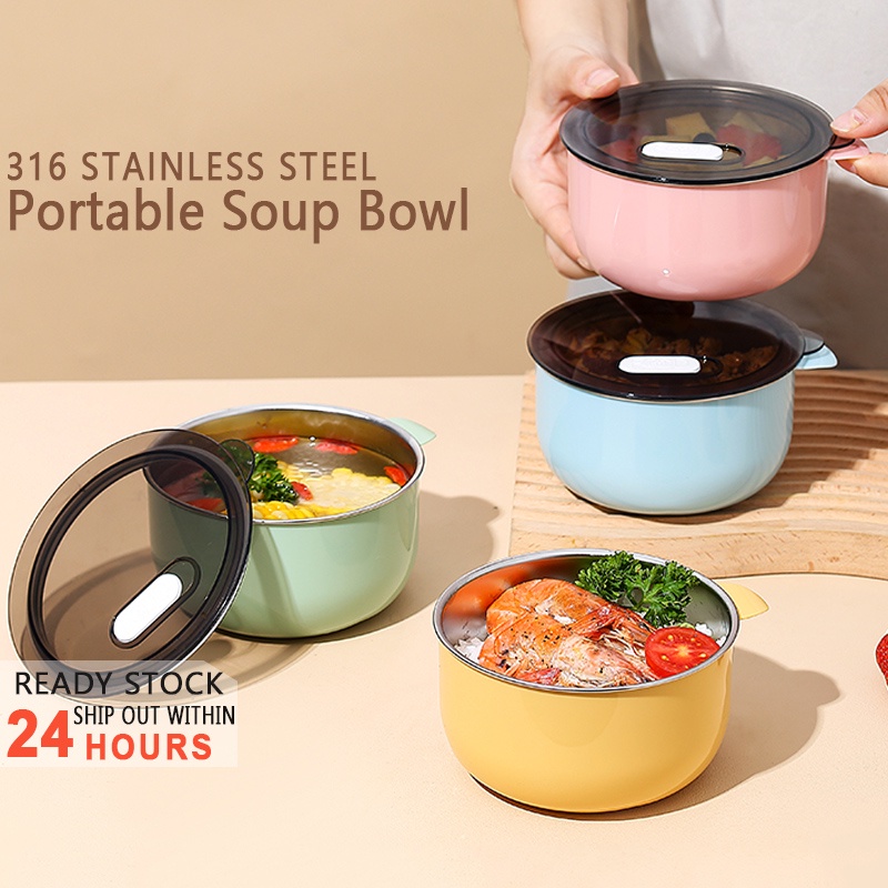 316 Stainless Steel Portable Soup Bowl With Cover Rice Bowl Shopee