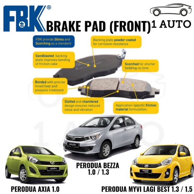 Fbk Front Brake Pad For Perodua Myvi Lagi Best Icon 1 3 1 5 Axia Bezza 1 0 1 3 Shopee Malaysia