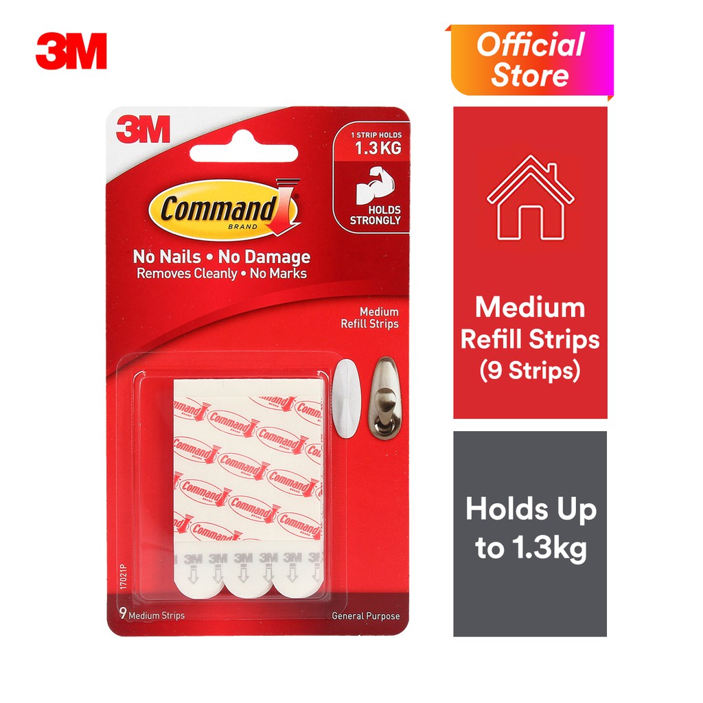 3M Command Medium Refill Strips (Holds Up To 1.3kg) (9pcs/pck) Shopee