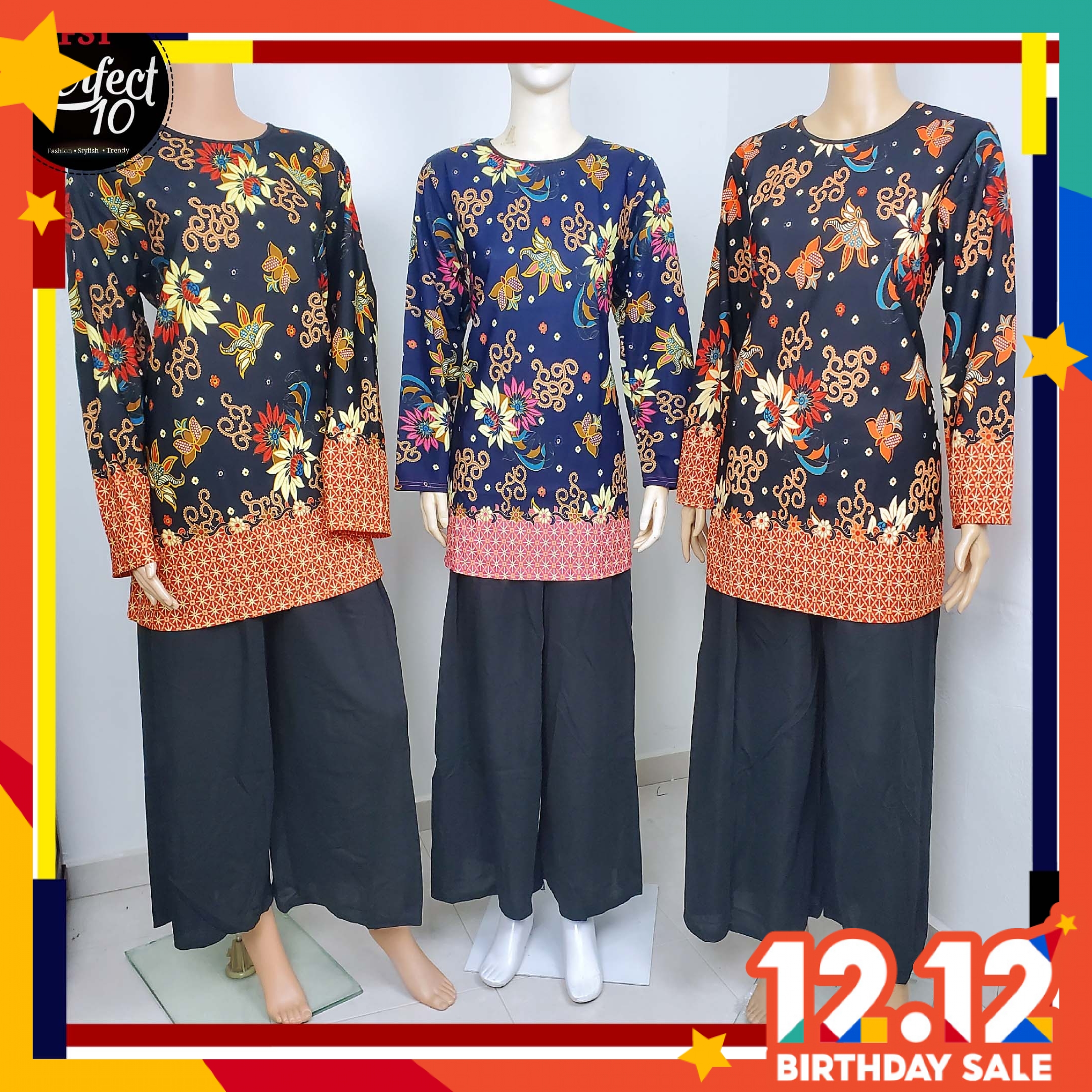 FST Muslimah S-5XL Plus Size Flora Batik Long Sleeve Fashion Blouse [756_4]