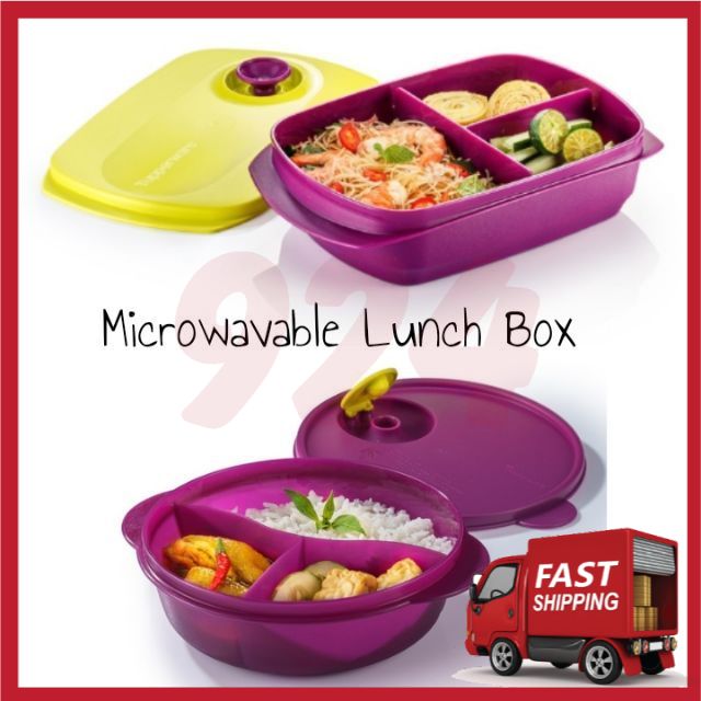 [Ready Stok] Tupperware Reheatable Divided Lunch Box 1L CrystalWave Divided Dish 900ml Microwave Purple Kid Set