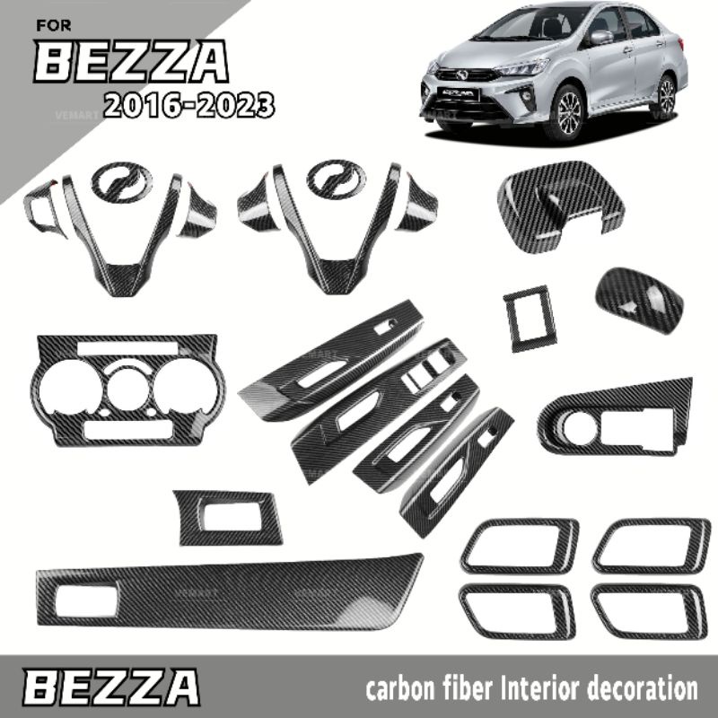 Vemart Perodua bezza carbon fiber steering wheel logo emblem frame cover garnish accessories Interior decoration