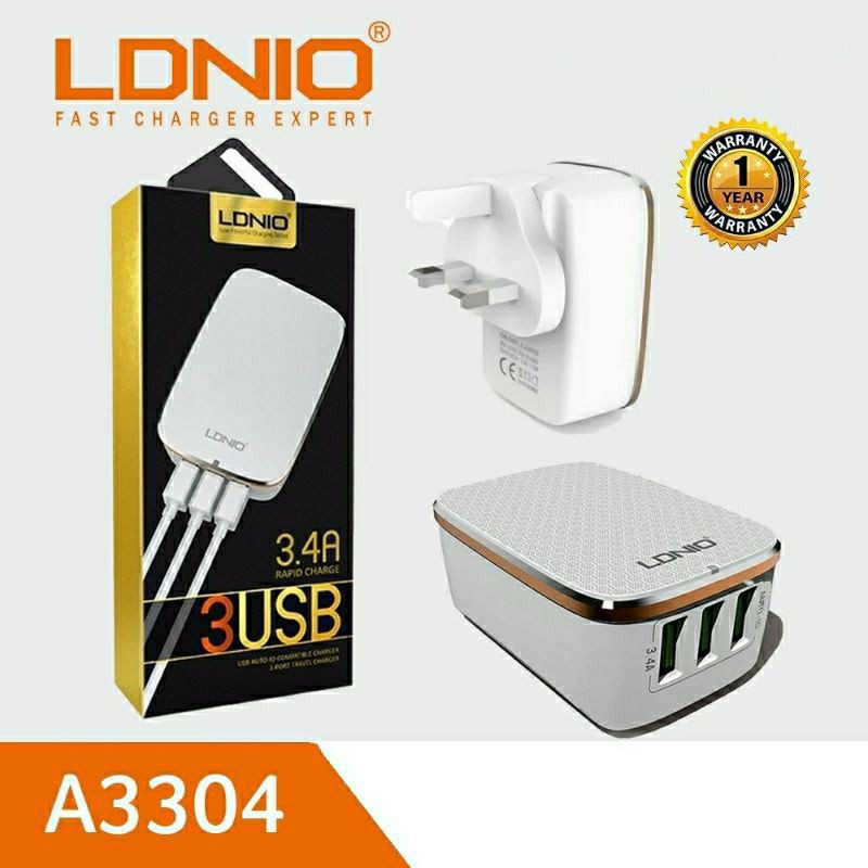 LDNIO A3304 Triple 3 USB Output Port Auto ID USB Charger 3 4A