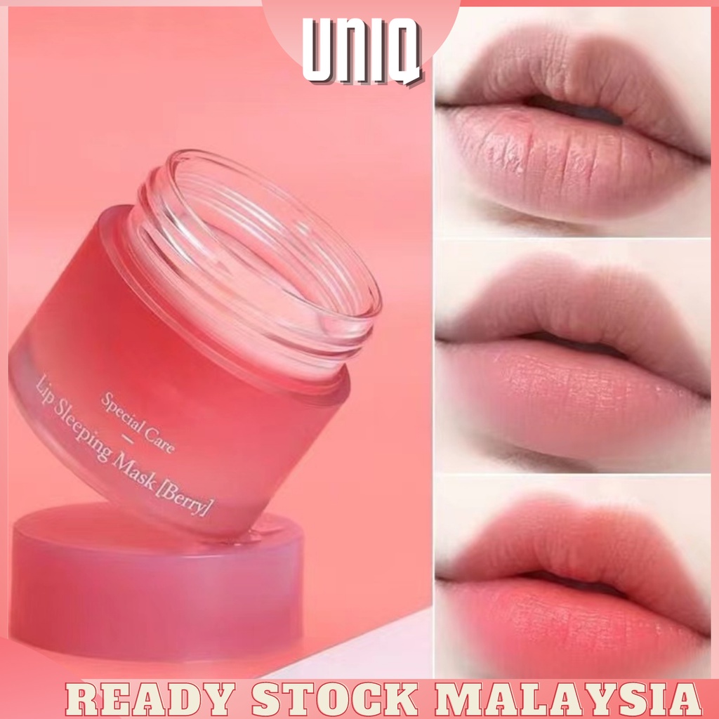 READY STOCK UNIQ Korea Lip Sleeping Mask Night Sleep Maintenance Moistened Lip Balm Lips Bleaching Cream Lips Care-3g