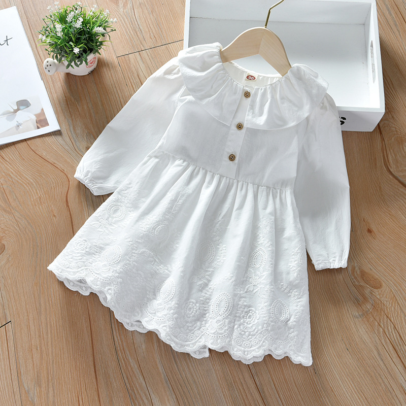 Baby Princess White Lace Dress Kid Girl Long Sleeve Shirt Dresses