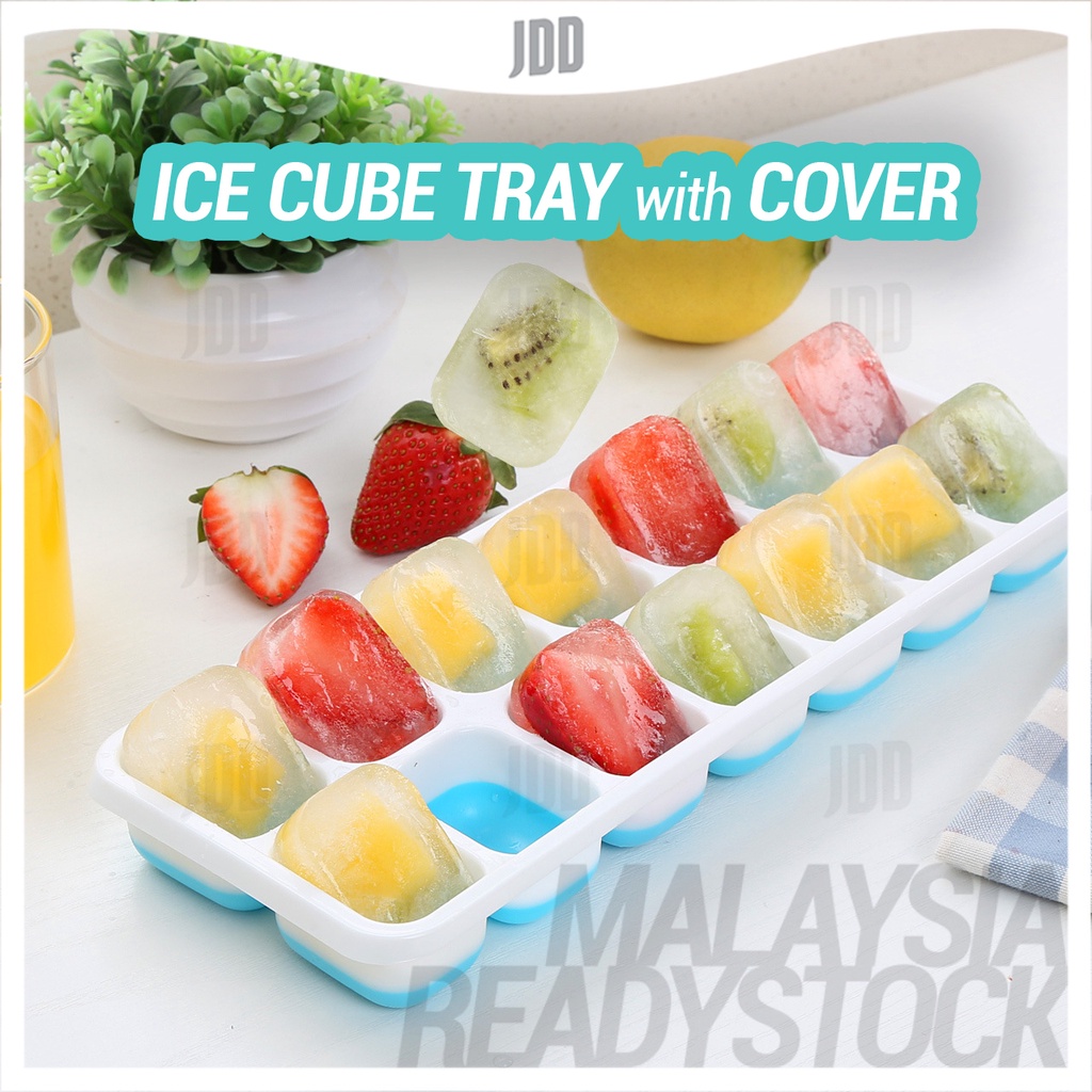 [CLEARANCE] 14 Holes Silicone Ice Cube Tray with Cover Bekas Ais Batu Baby Food Maker Mold Mr.Diy BPA-FREE 硅胶冰块模具