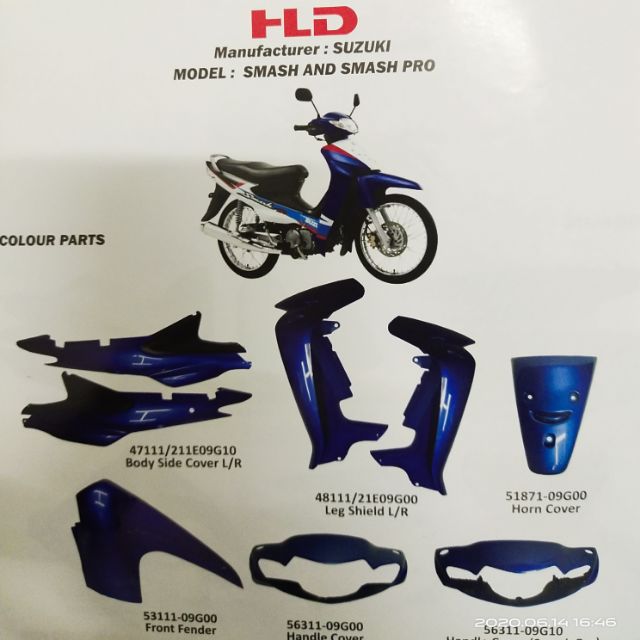 Coverset Hld Suzuki Smash Smach Pro Without Sticker Body Set Only Colour Blue