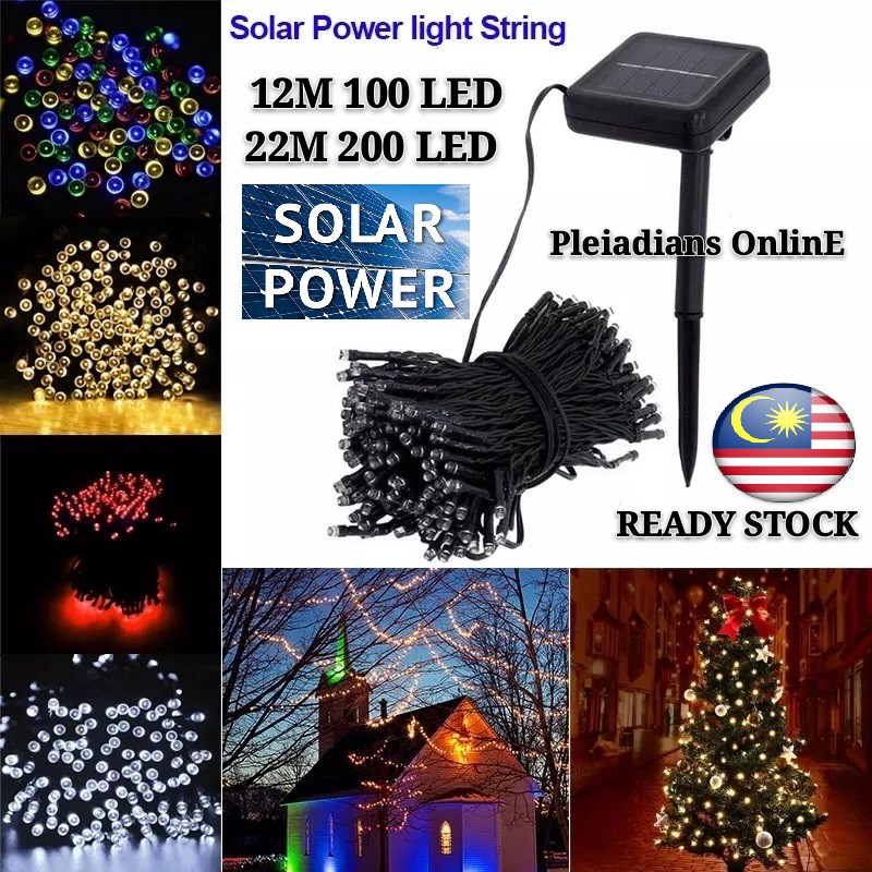 READY STOCK 12 / 22 METER SOLAR String Light 72ft 200 LED RGB color ...