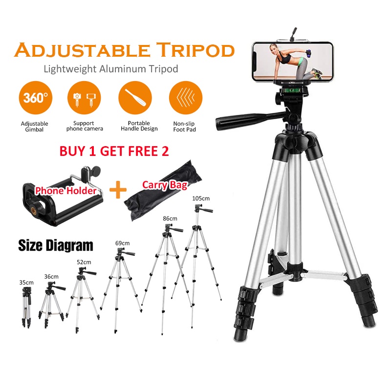FREE GIFT Portable Lightweight Aluminum Tripod Phone Stand Camera DSLR Smartphone Mobile Sta