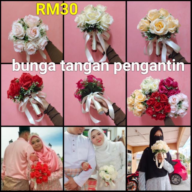 Rohani Bunga Tangan Pengantin Veil Crown Handlacedried Flower Mix Artificial Flower Hand Bouquet Bridal Bouquet Shopee Malaysia