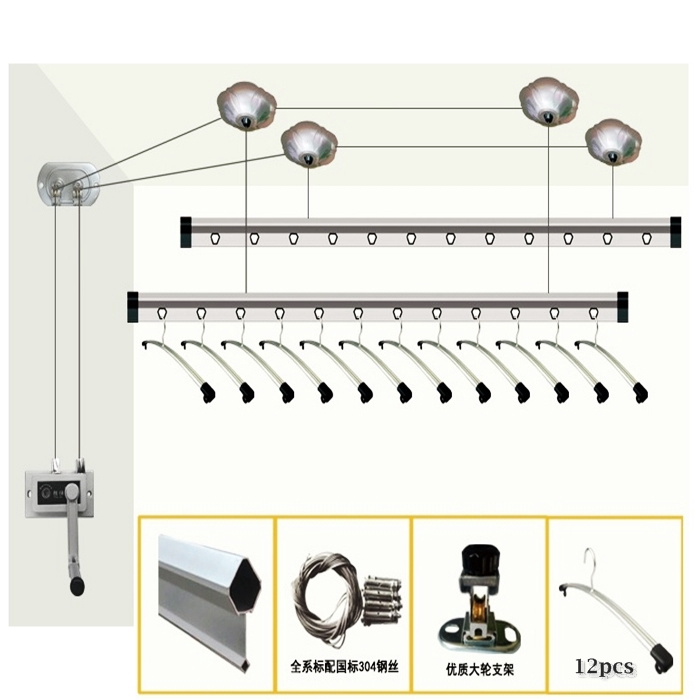 Rak Pengeringan Pintar 240cm Ceiling Mounted Lifting Drying Rack