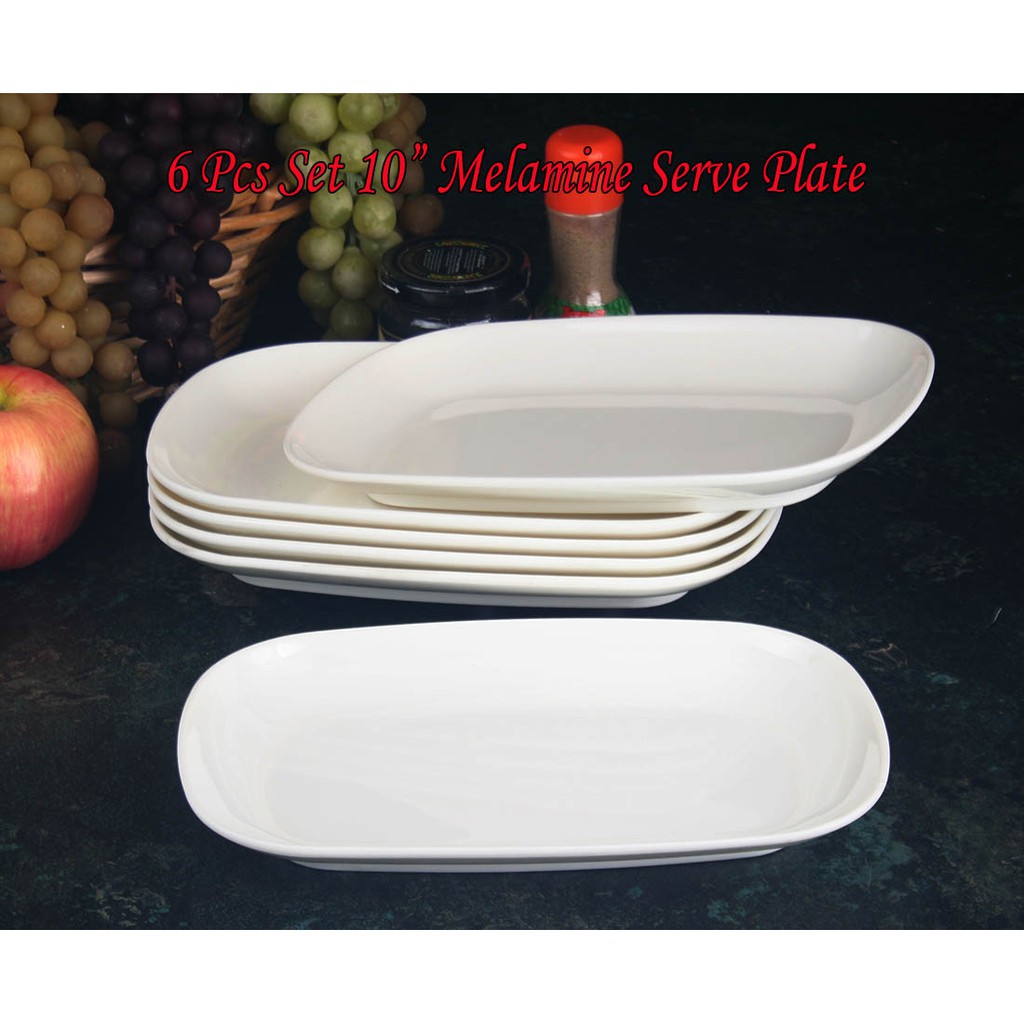 6 PCS 10" MELAMINE PLAIN WHITE RECTANGULAR SERVE PLATE SE69310W