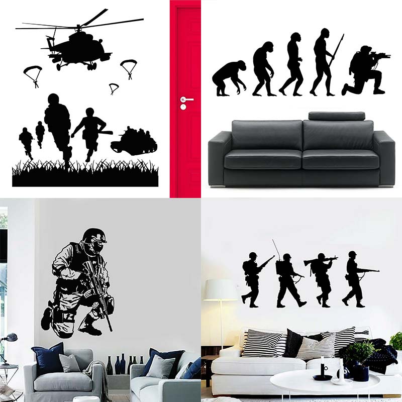 Soldiery Military War Weapon Army Warrior Wall Sticker Sniper Rifle Army Forces War Vinyl Decal Poster Decor Mural