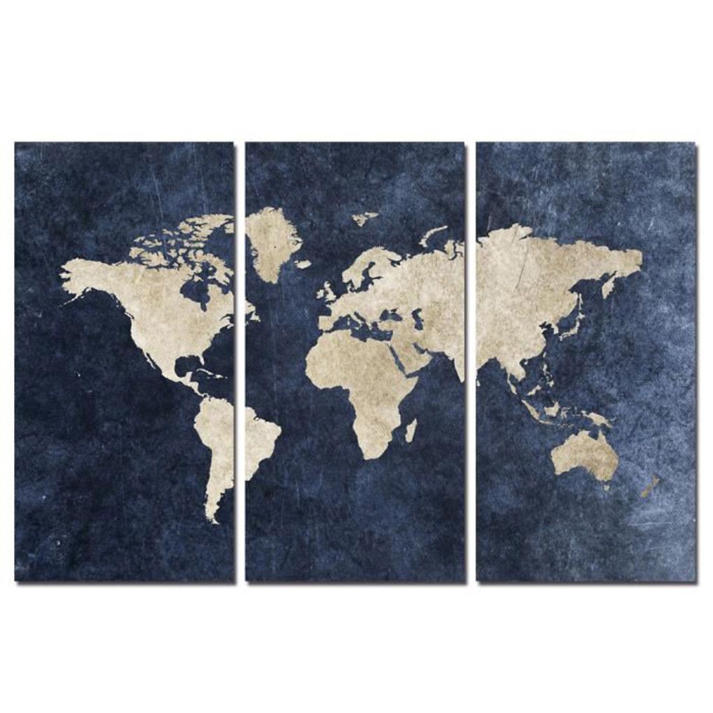 3 Panel World Map 3 Panels Canvas World Map Wall Art Painting For Home Room Office Decoration  | Shopee Malaysia